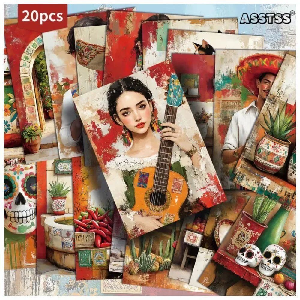 NWT 20pc Mexican Art Prints Set 4x6 Vintage Dia De Los Muertos Wall Decor Cards